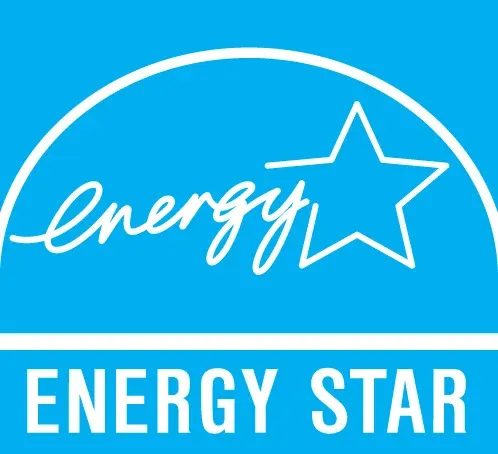 Energy Star certification logo with white star and cursive text on blue background